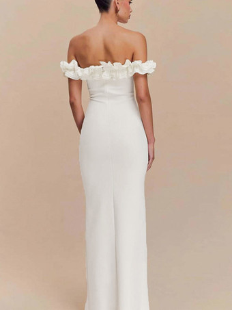パーティードレス マキシ丈 レッド オフショルダー フリル シック セミフォーマル サマードレス