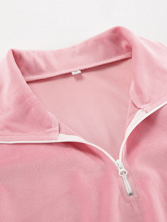 Ensemble deux pièces rose décontracté style streetwear col rabattu manches longues et pantalon