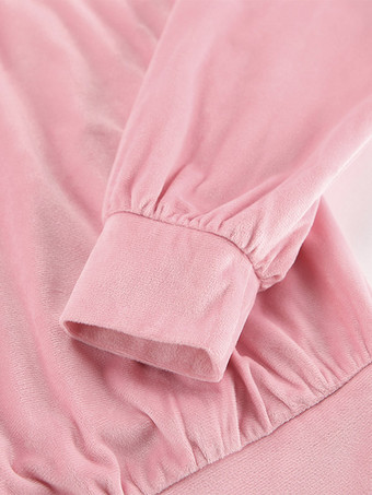 Ensemble deux pièces rose décontracté style streetwear col rabattu manches longues et pantalon