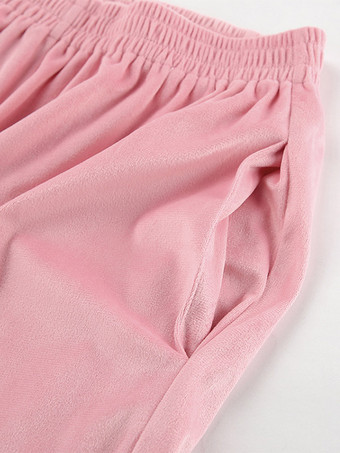 Ensemble deux pièces rose décontracté style streetwear col rabattu manches longues et pantalon