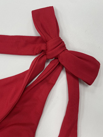 Ensemble deux pièces rouge chic streetwear : jupe plissée sans manches dos nu à bretelles
