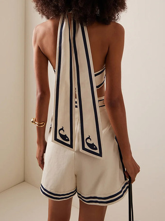 Ensemble maillot de bain deux tons blanc élégant à lacets et dos nu.