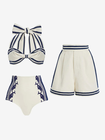 Ensemble maillot de bain deux tons blanc élégant à lacets et dos nu.