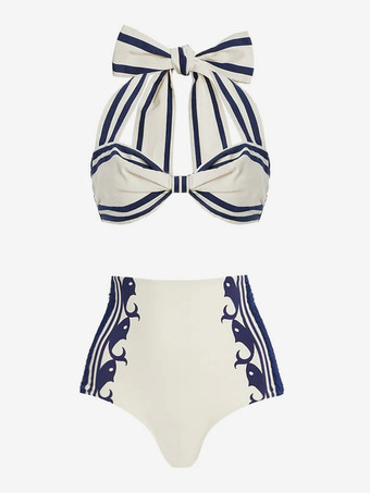 Ensemble maillot de bain deux tons blanc élégant à lacets et dos nu.