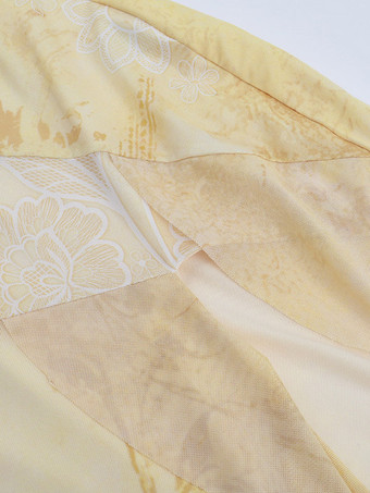 Completo due pezzi giallo sexy streetwear con top senza maniche con scollo a V e gonna