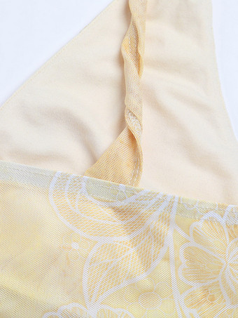 Completo due pezzi giallo sexy streetwear con top senza maniche con scollo a V e gonna