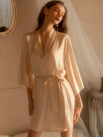 sexy women no clothing All Over Lace & Satin Robe main image 1
