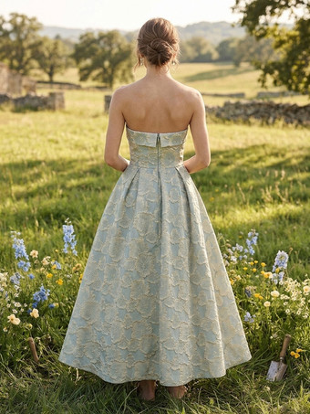Robe de soirée trapèze bustier jacquard longueur cheville