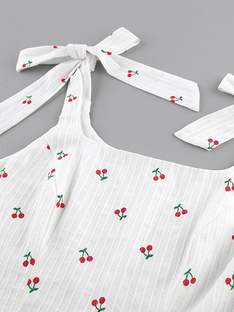 Débardeur blanc à col rond et volants bretelles fines en coton sexy pour femme