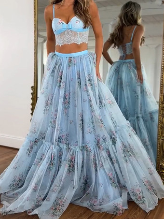 Ensemble deux pièces jupe sans manches à bretelles en dentelle chic imprimée abricot et col montant.