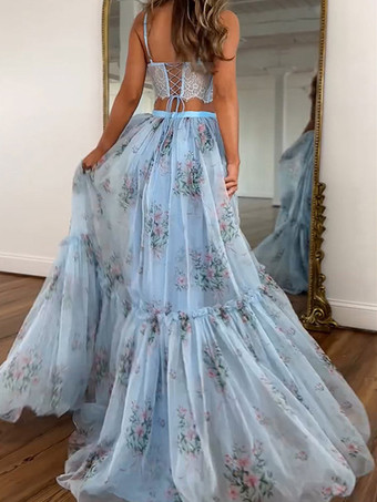 Ensemble deux pièces jupe sans manches à bretelles en dentelle chic imprimée abricot et col montant.