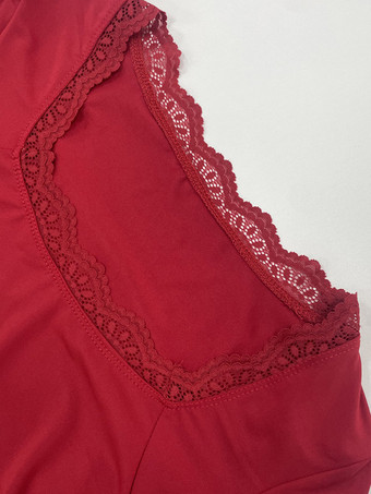 Haut court pour femme marron café en dentelle à col rond et manches longues style chic