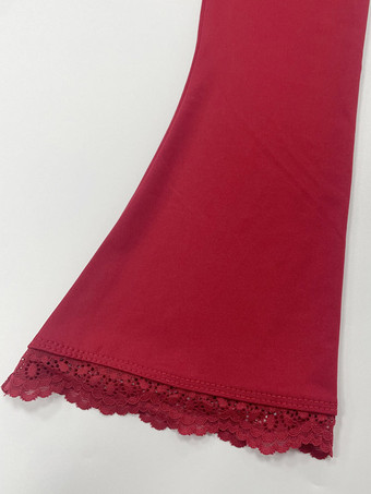 Haut court pour femme marron café en dentelle à col rond et manches longues style chic