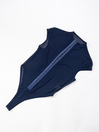 Body sans manches bleu à boutons et col montant pour femme