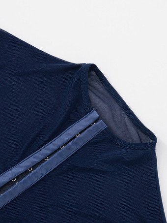 Body sans manches bleu à boutons et col montant pour femme