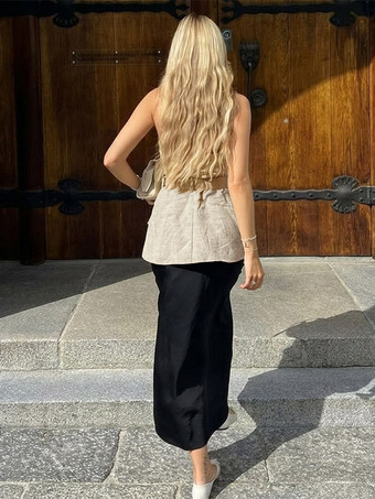 Blouse pour femme en coton et lin kaki dos nu laçage décontracté sans manches