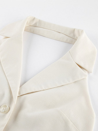 Blouse pour femme en coton et lin kaki dos nu laçage décontracté sans manches