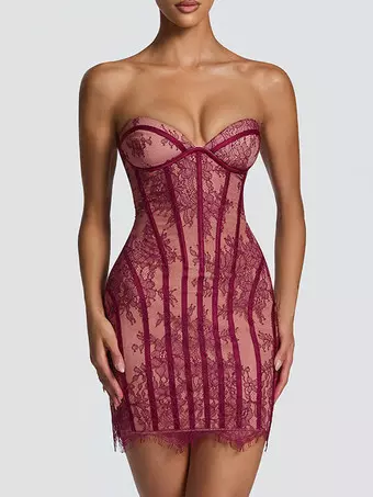 Party Dress Mini Burgundy Strapless Lace Up Sleeveless Backless Sexy Semi Formal  Dress - Milanoo.com