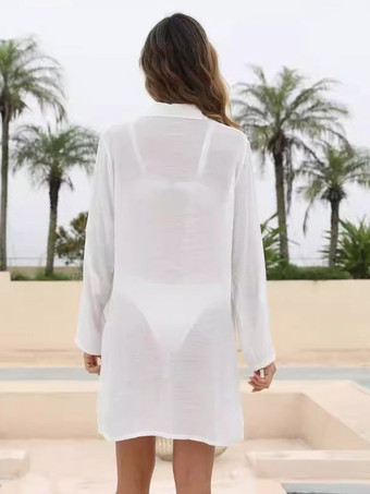 Blouse pour femme en coton blanc col rabattu boutons chics manches longues