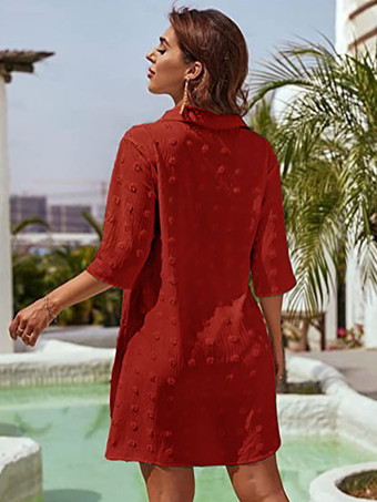 Blouse pour femme bleu foncé à col rabattu manches courtes décontractées en mousseline.