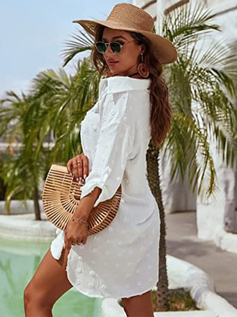 blanc Blouse pour femme bleu foncé à col rabattu manches courtes décontractées en mousseline.