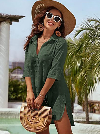 Blouse pour femme bleu foncé à col rabattu manches courtes décontractées en mousseline.