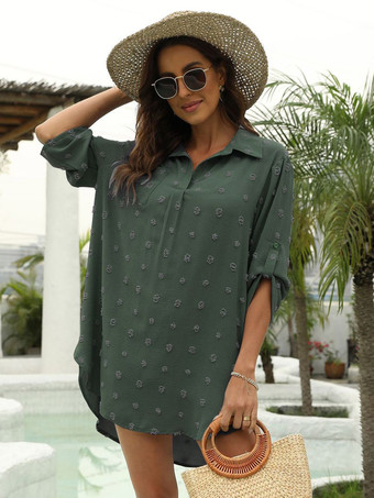 vert forêt foncéBlouse pour femme bleu foncé à col rabattu manches courtes décontractées en mousseline.