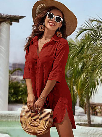 Blouse pour femme bleu foncé à col rabattu manches courtes décontractées en mousseline.