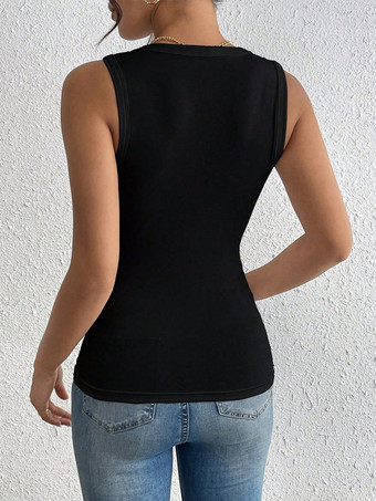 Débardeur noir à col rond et fleurs chic et élégant pour femme