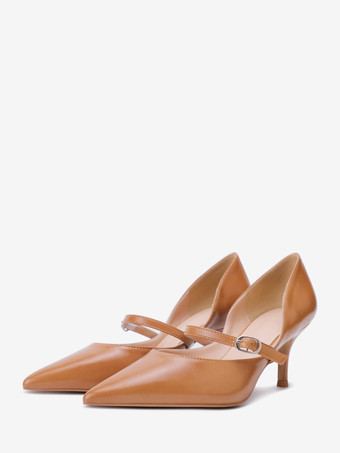 Brun Escarpins à petits talons hauts grande taille pour femmes bout pointu détail boucle à enfiler