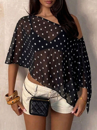 noir Débardeur noir à pois asymétrique col cranté pour femme