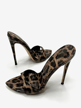LéopardSandales à talons aiguilles léopard bout ouvert sans talon.