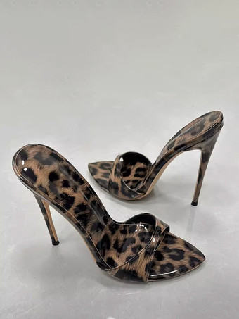 Sandales à talons aiguilles léopard bout ouvert sans talon.