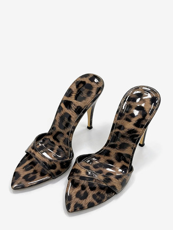 Sandales à talons aiguilles léopard bout ouvert sans talon.