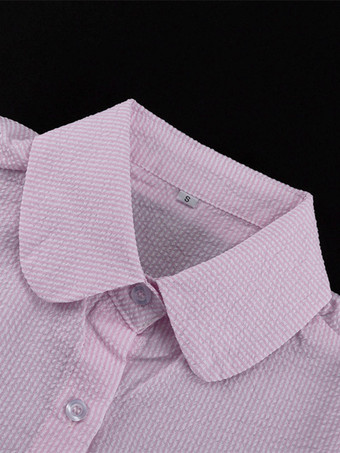Ensemble deux pièces rose à rayures chics pour tous les jours col rabattu manches lanternes et pantalon