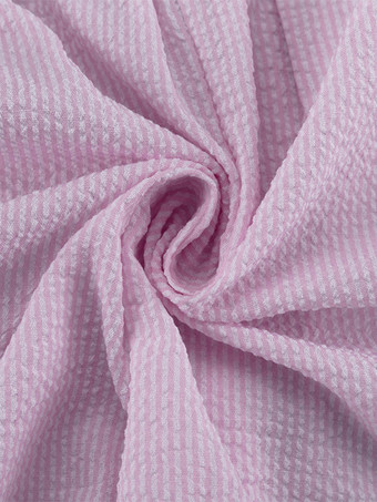 Ensemble deux pièces rose à rayures chics pour tous les jours col rabattu manches lanternes et pantalon