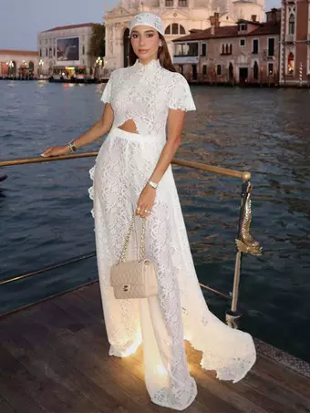 v neck wedding dress with sleeves Boho Mermaid Crochet Lace Wedding Dress with Bell Sleeves 14 main image 0