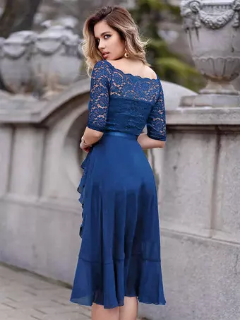 navy blue peplum dress Womens Friends Like These Navy 2-In-1 Belted Peplum Satin Midi Dress US 16