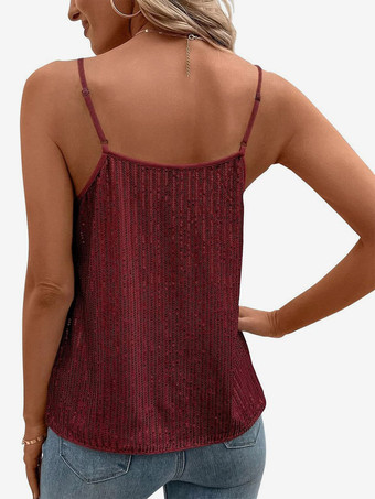 クラブウェア トップス トレンディなVネック スパンコール ノースリーブTシャツ