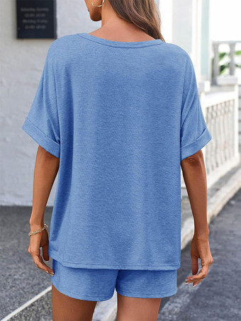 ツーピースセット カーキ ストリートウェア ジュエルネックTシャツ 半袖 カジュアルパンツセット