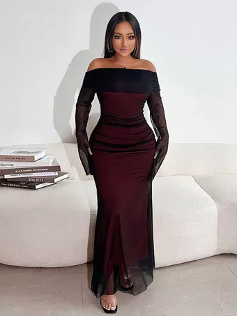 Night Out Dresses Burgundy Long Sleeves Off-The-Shoulder Summer Dress - Milanoo.com Night Out Dresses Burgundy Long Sleeves Off-The-Shoulder Summer Dress - Milanoo.com