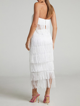 Ensembles de soirée chics sans manches à franges et dos nu