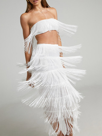 Ensembles de soirée chics sans manches à franges et dos nu