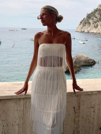 Ensembles de soirée chics sans manches à franges et dos nu