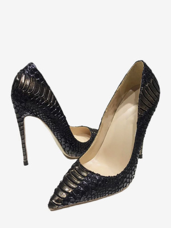 noir Escarpins noirs à talons hauts bout pointu motif serpent chaussures habillées à enfiler