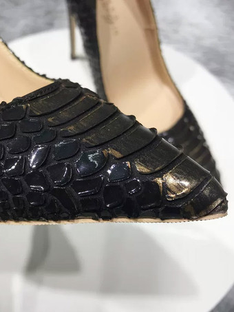 Escarpins noirs à talons hauts bout pointu motif serpent chaussures habillées à enfiler