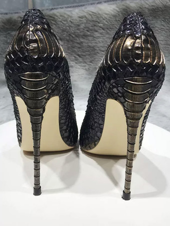 Escarpins noirs à talons hauts bout pointu motif serpent chaussures habillées à enfiler