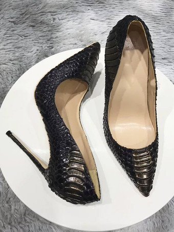 Escarpins noirs à talons hauts bout pointu motif serpent chaussures habillées à enfiler