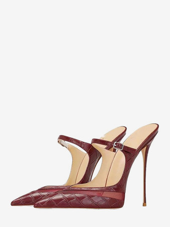 BordeauxMules à talons hauts à motif pierre chaussures à enfiler à talon aiguille