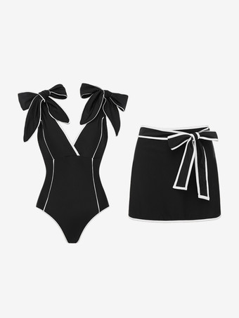 水着カバーアップ レディース 水着セット ホワイト セクシー リボン Vネック ノースリーブ